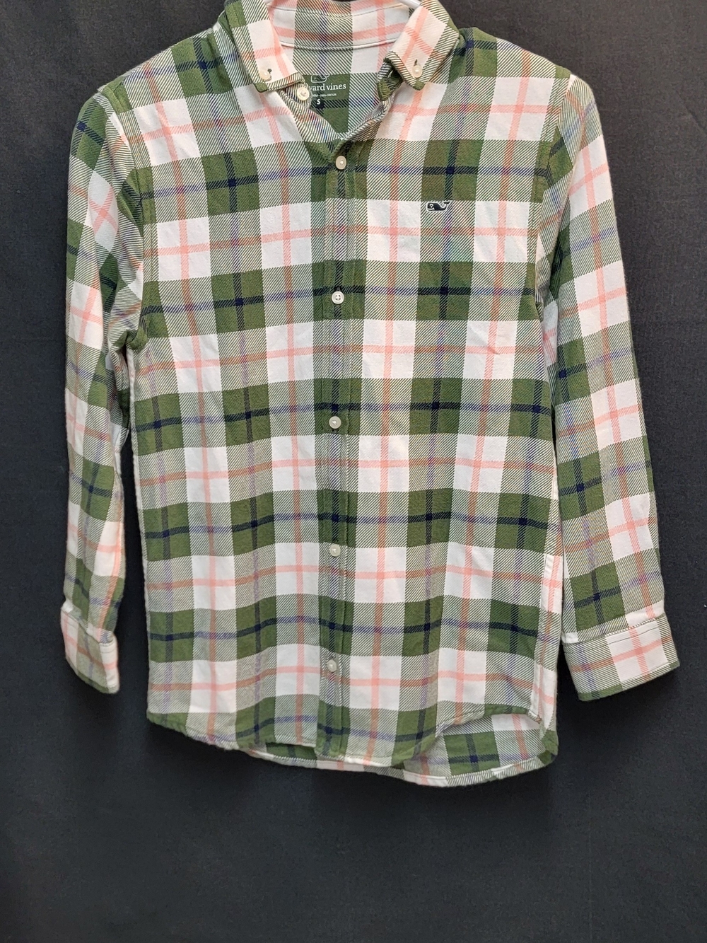Vineyard Vines Olive & White Plaid Button-Down Shirt with Pink Accent